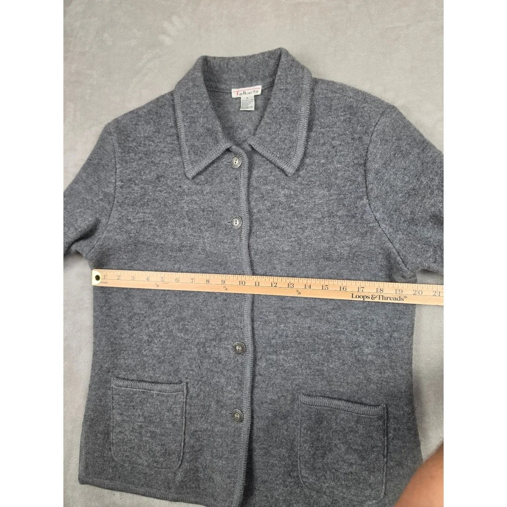 Talbots Cardigan Sweater Women M Gray 100% Wool Button Front Pocket Jacket Read